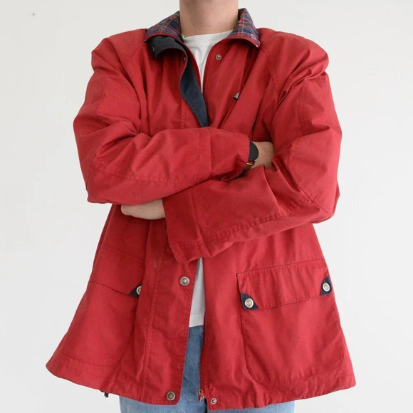 Vintage Sequence Image Red Full Zip Up Utility Coat Size XL - Picture 2 of 15